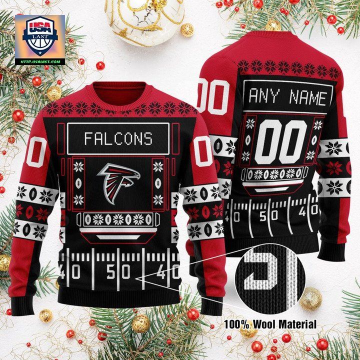 Custom Name Number Nfl Atlanta Falcons Playing Field Ugly Christmas Sweater