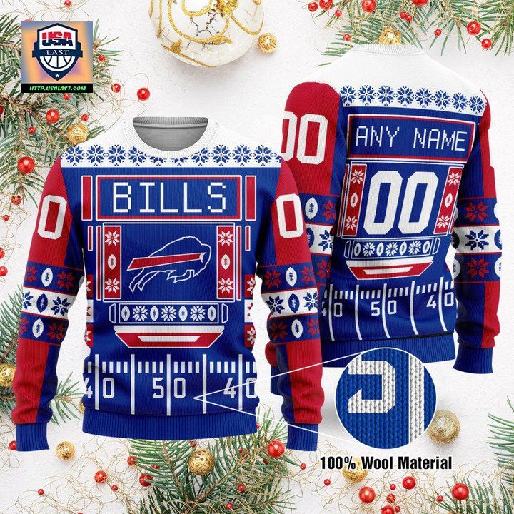 Custom Name Number Nfl Buffalo Bills Playing Field Ugly Christmas Sweater