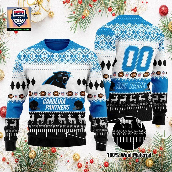 Custom Name Number Nfl Carolina Panthers Playing Field Ugly Christmas Sweater