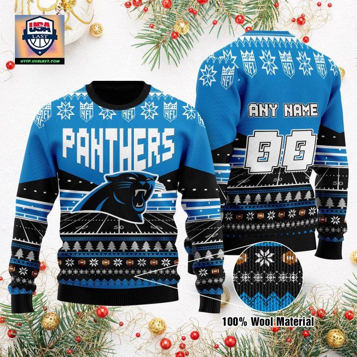 Custom Name Number Nfl Carolina Panthers Rugby Stadium Ugly Christmas Sweater