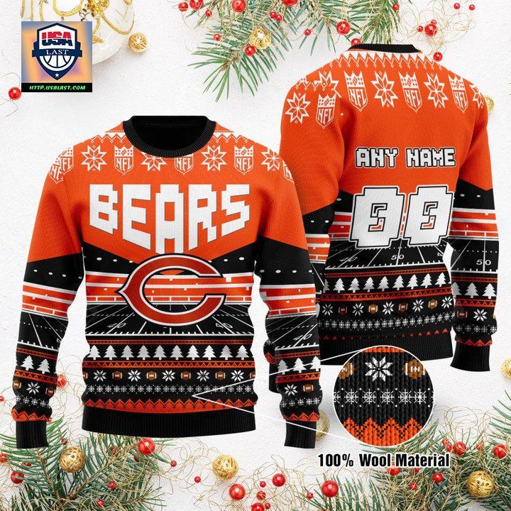 Custom Name Number Nfl Chicago Bears Rugby Stadium Ugly Christmas Sweater