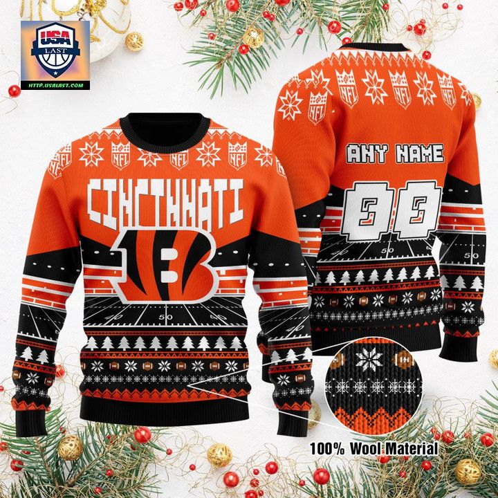 Custom Name Number Nfl Cincinnati Bengals Rugby Stadium Ugly Christmas Sweater