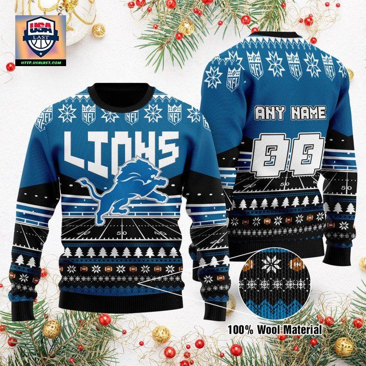 Custom Name Number Nfl Detroit Lions Rugby Stadium Ugly Christmas Sweater