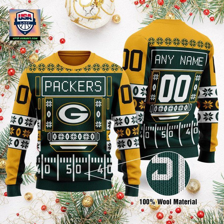 Custom Name Number Nfl Green Bay Packers Playing Field Ugly Christmas Sweater