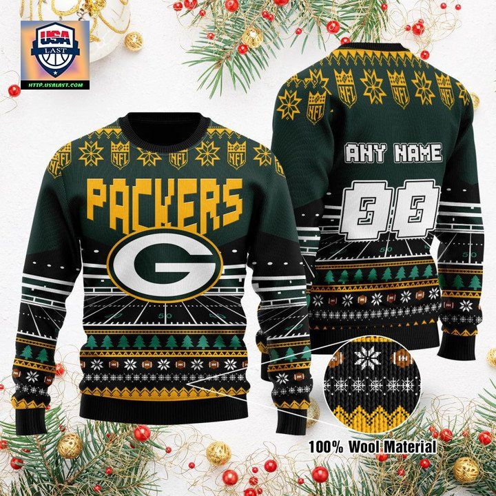 Custom Name Number Nfl Green Bay Packers Rugby Stadium Ugly Christmas Sweater