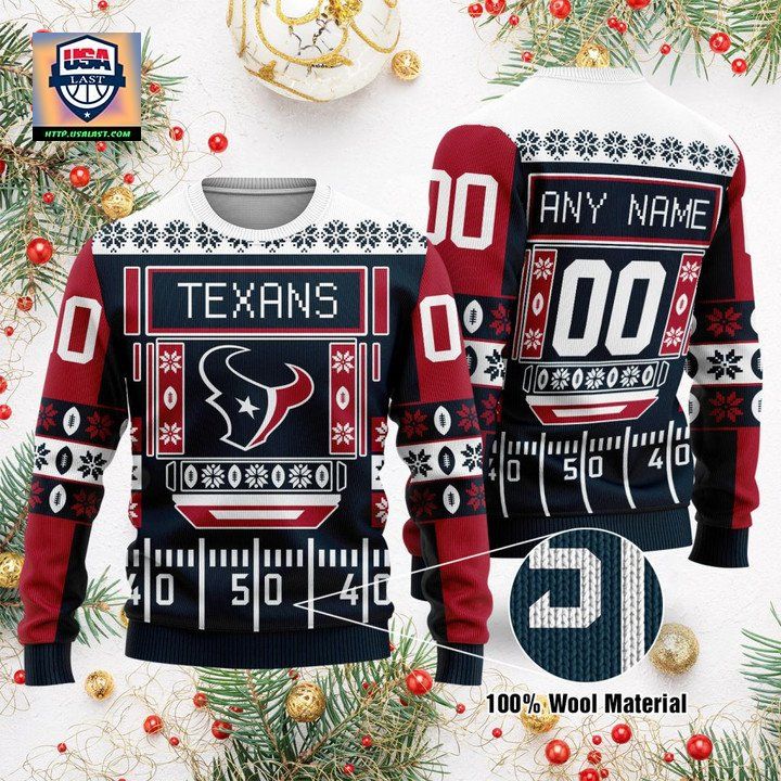 Custom Name Number Nfl Houston Texans Playing Field Ugly Christmas Sweater