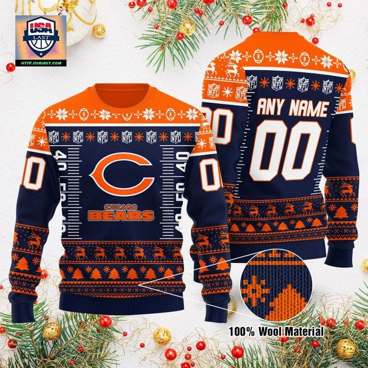 Custom Name Number Nfl Logo Chicago Bears Ugly Christmas Sweater