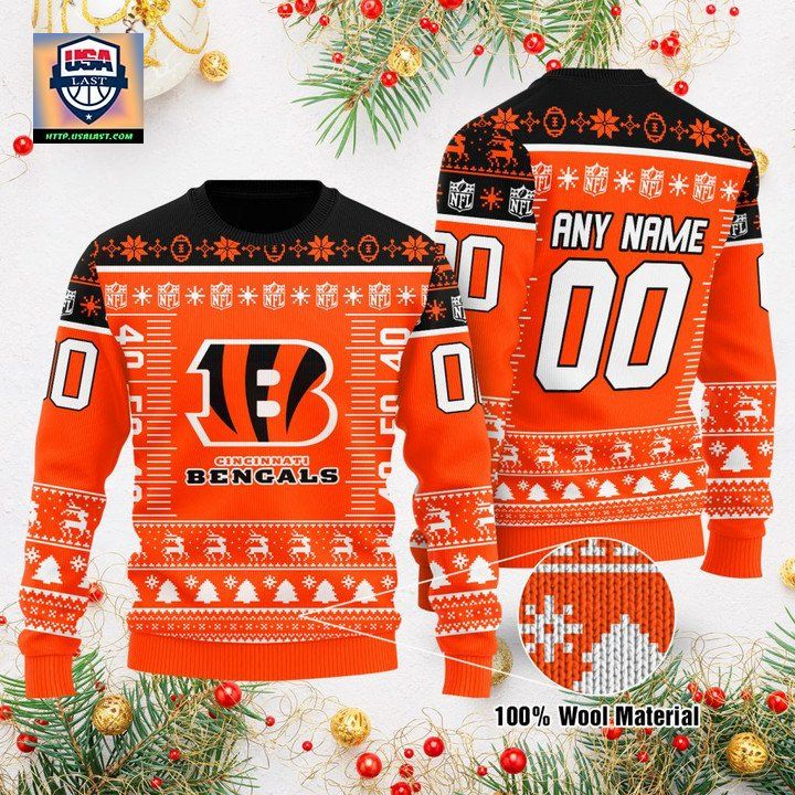 Custom Name Number Nfl Logo Cincinnati Bengals Ugly Christmas Sweater