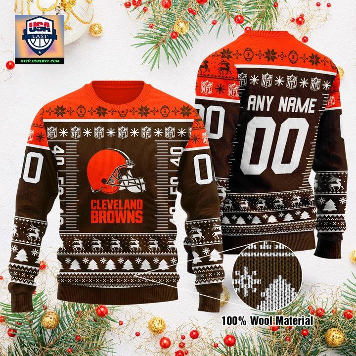 Custom Name Number Nfl Logo Cleveland Browns Ugly Christmas Sweater