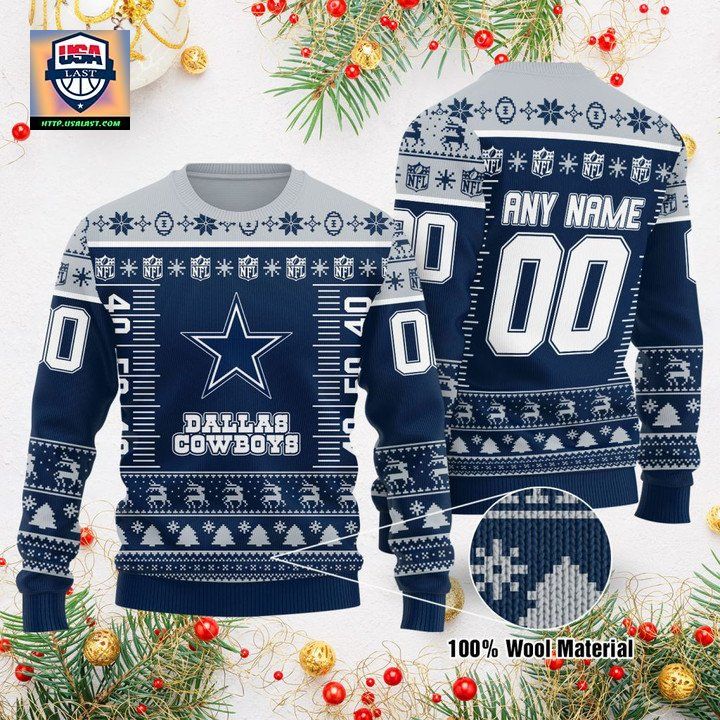 Custom Name Number Nfl Logo Dallas Cowboysls Ugly Christmas Sweater