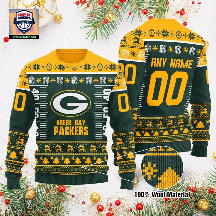 Custom Name Number Nfl Logo Green Bay Packers Ugly Christmas Sweater