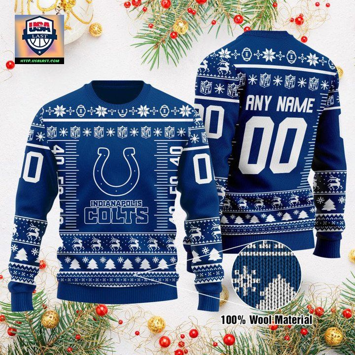 Custom Name Number Nfl Logo Indianapolis Colts Ugly Christmas Sweater