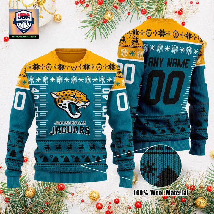 Custom Name Number Nfl Logo Jacksonville Jaguars Ugly Christmas Sweater