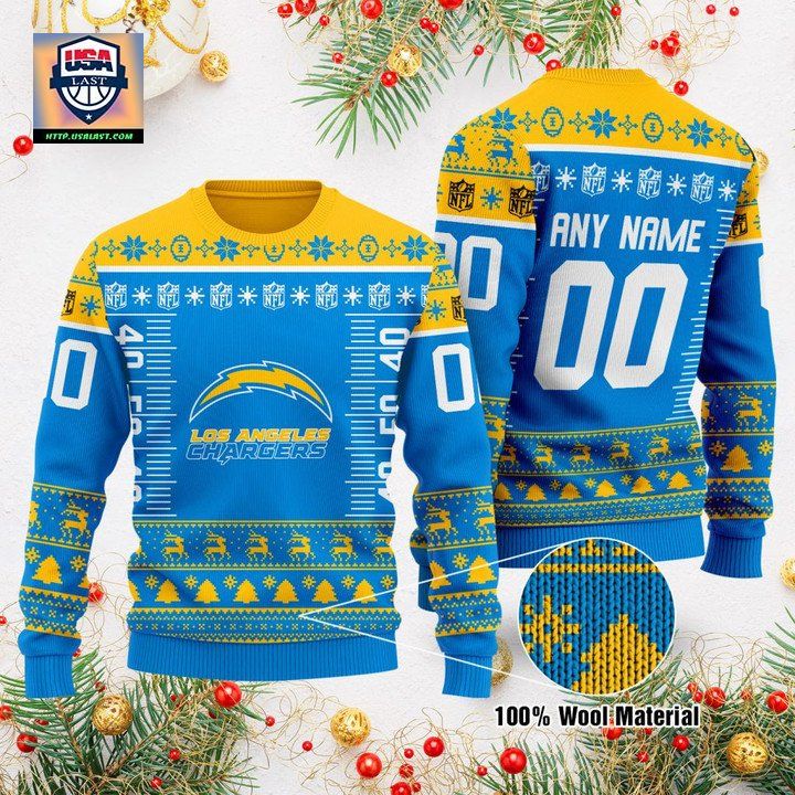 Custom Name Number Nfl Logo Los Angeles Chargers Ugly Christmas Sweater