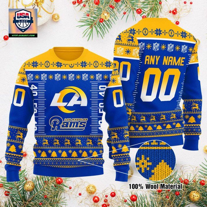 Custom Name Number Nfl Logo Los Angeles Rams Ugly Christmas Sweater