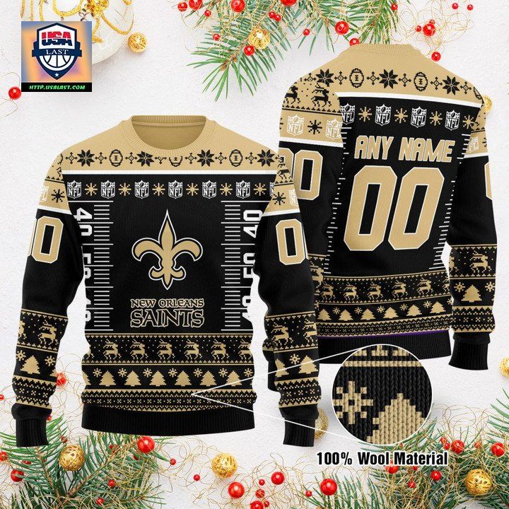 Custom Name Number Nfl Logo New Orleans Saints Ugly Christmas Sweater
