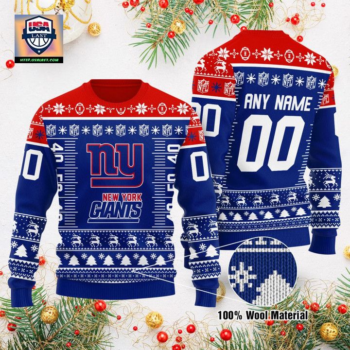 Custom Name Number Nfl Logo New York Giants Ugly Christmas Sweater