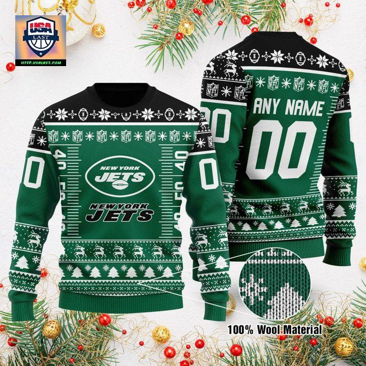 Custom Name Number Nfl Logo New York Jets Ugly Christmas Sweater