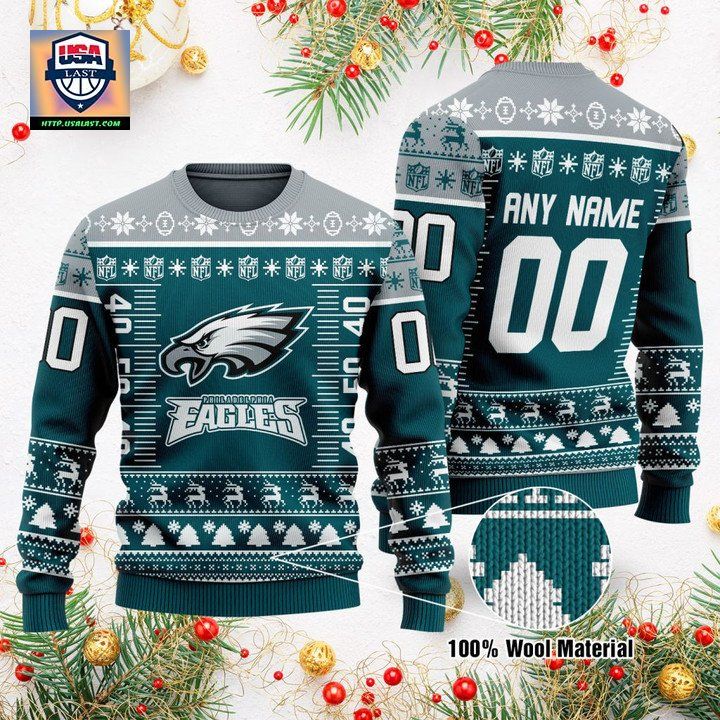 Custom Name Number Nfl Logo Philadelphia Eagles Ugly Christmas Sweater