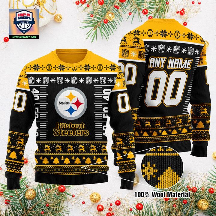 Custom Name Number Nfl Logo Pittsburgh Steelers Ugly Christmas Sweater