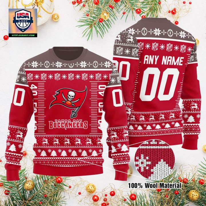 Custom Name Number Nfl Logo Tampa Bay Buccaneers Ugly Christmas Sweater