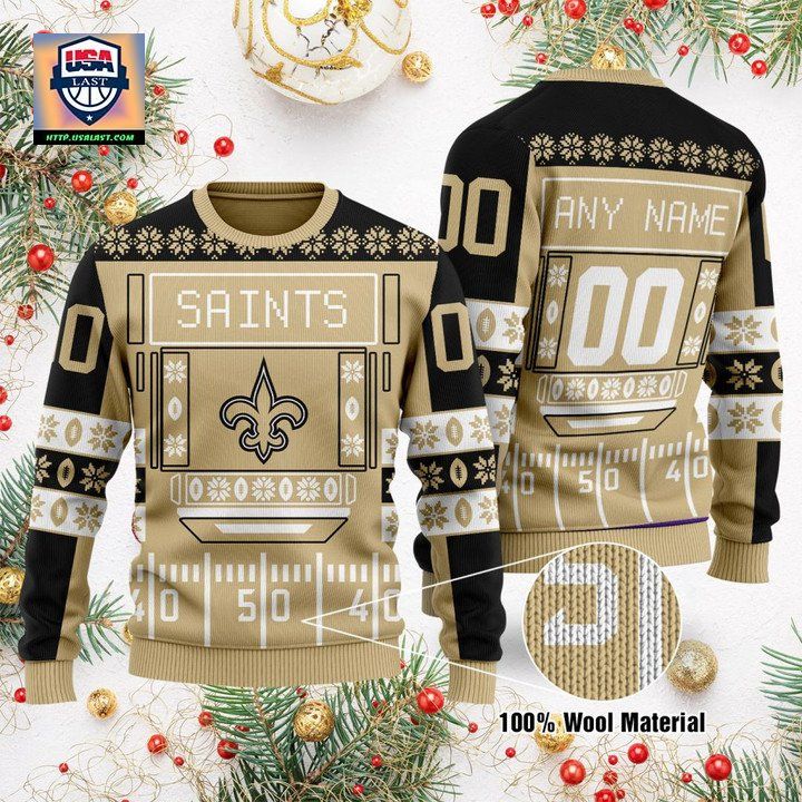 Custom Name Number Nfl New Orleans Saints Playing Field Ugly Christmas Sweater