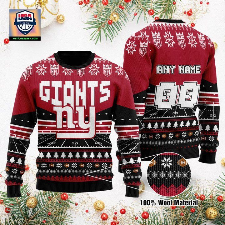 Custom Name Number Nfl New York Giants Rugby Stadium Ugly Christmas Sweater