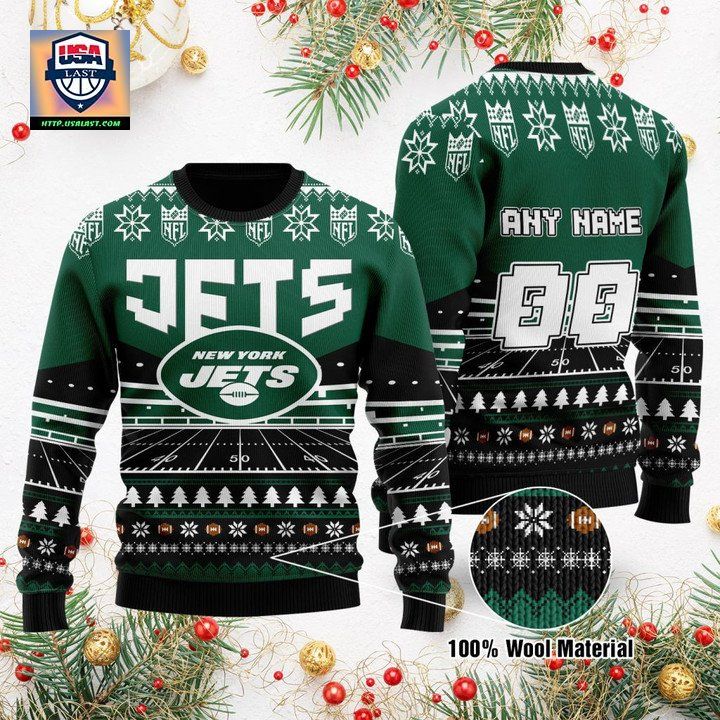 Custom Name Number Nfl New York Jets Rugby Stadium Ugly Christmas Sweater