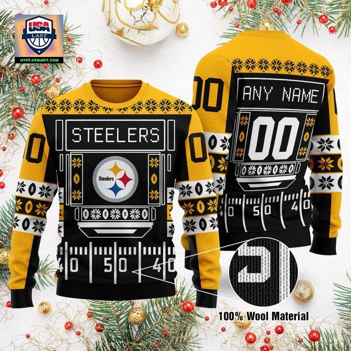 Custom Name Number Nfl Pittsburgh Steelers Playing Field Ugly Christmas Sweater