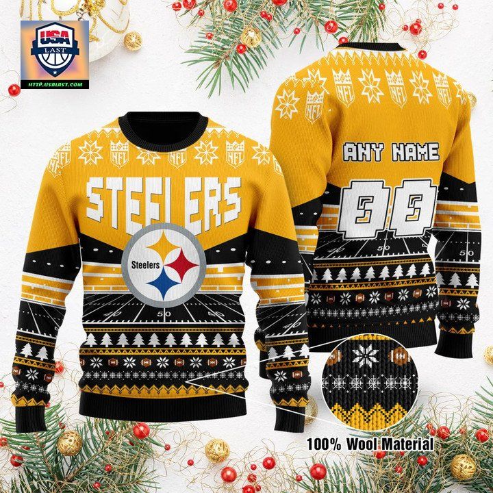 Custom Name Number Nfl Pittsburgh Steelers Rugby Stadium Ugly Christmas Sweater