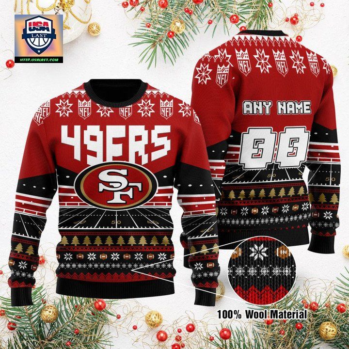Custom Name Number Nfl San Francisco 49Ers Rugby Stadium Ugly Christmas Sweater