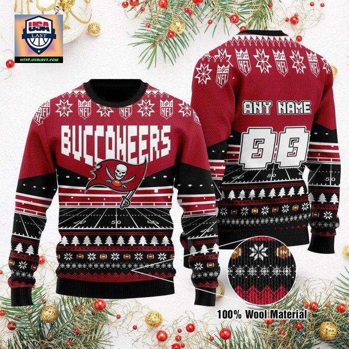 Custom Name Number Nfl Tampa Bay Buccaneers Rugby Stadium Ugly Christmas Sweater