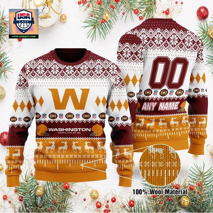 Custom Name Number Nfl Washington Football Team Playing Field Ugly Christmas Sweater