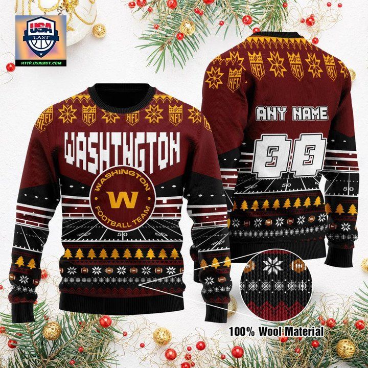Custom Name Number Nfl Washington Football Team Rugby Stadium Ugly Christmas Sweater