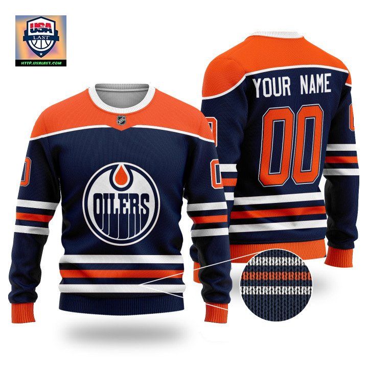 Custom Name Number Nhl Edmonton Oilers Navy Sweater