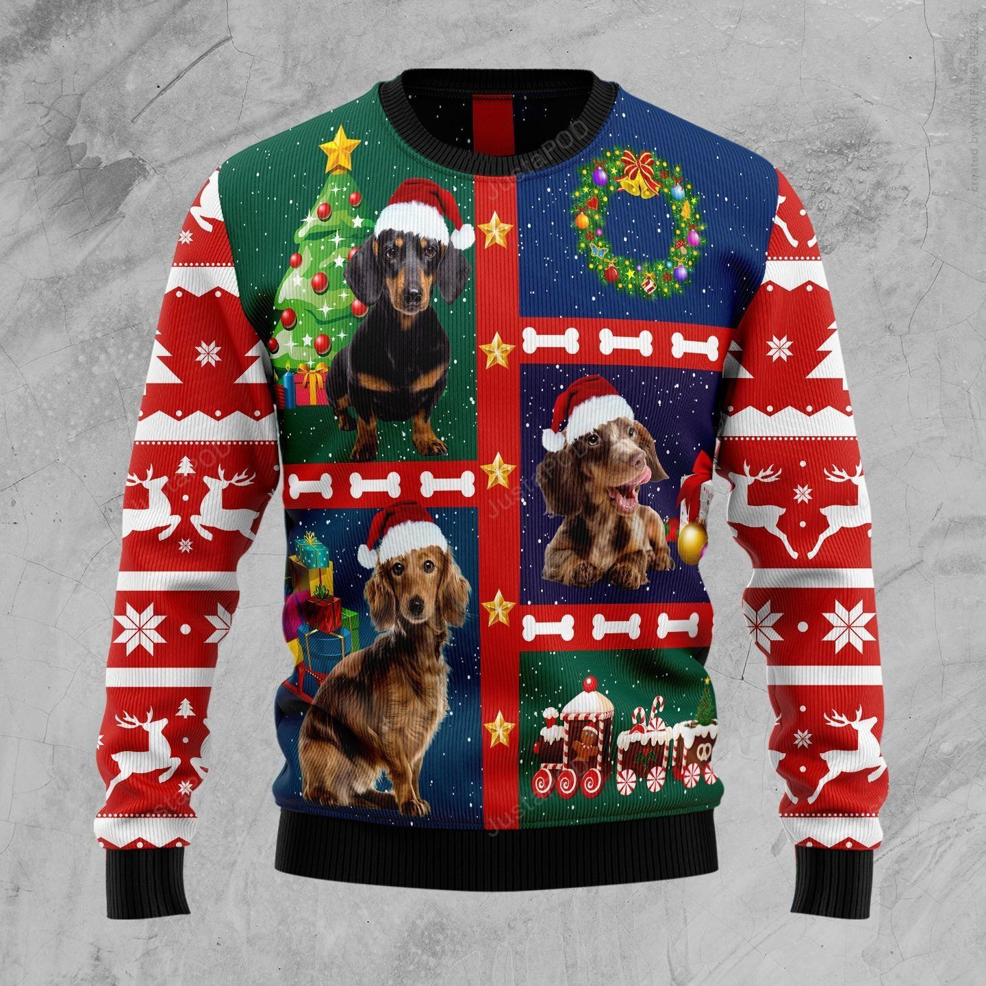 Cute Dachshund Ugly Christmas Sweater, Perfect Holiday Gift