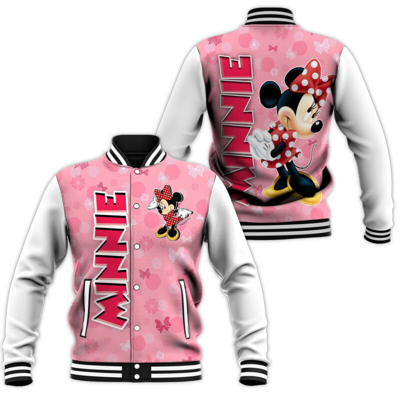 Cute Minnie Fashion Baseball Jacket for Men & Women | Cartoon Fan Gift
