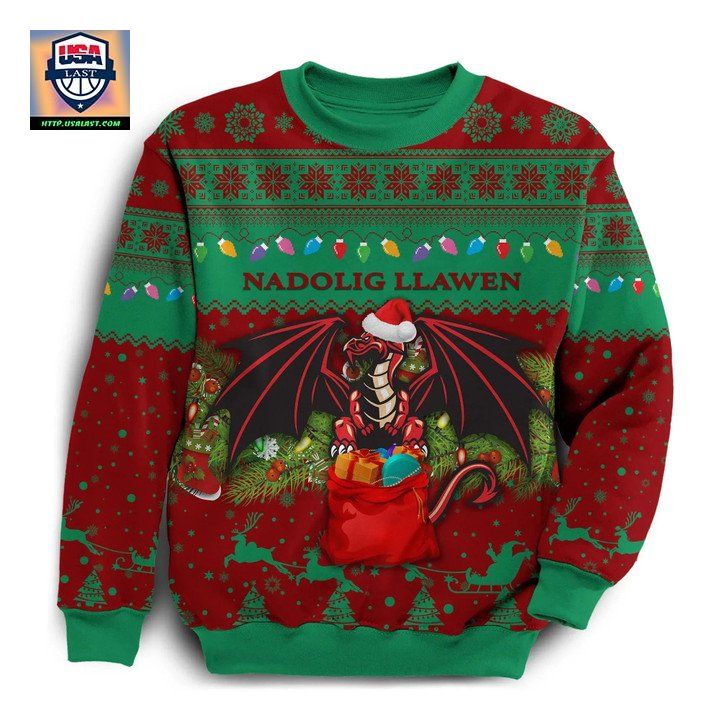 Cymru Christmas Sweater Warm Vibes Green Red K8