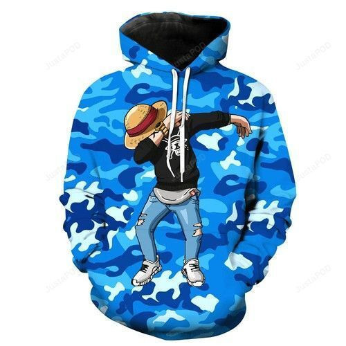 Dabbing Monkey D. Luffy Blue Camouflage One Piece 3D All Over Print Hoodie & Zip Hoodie