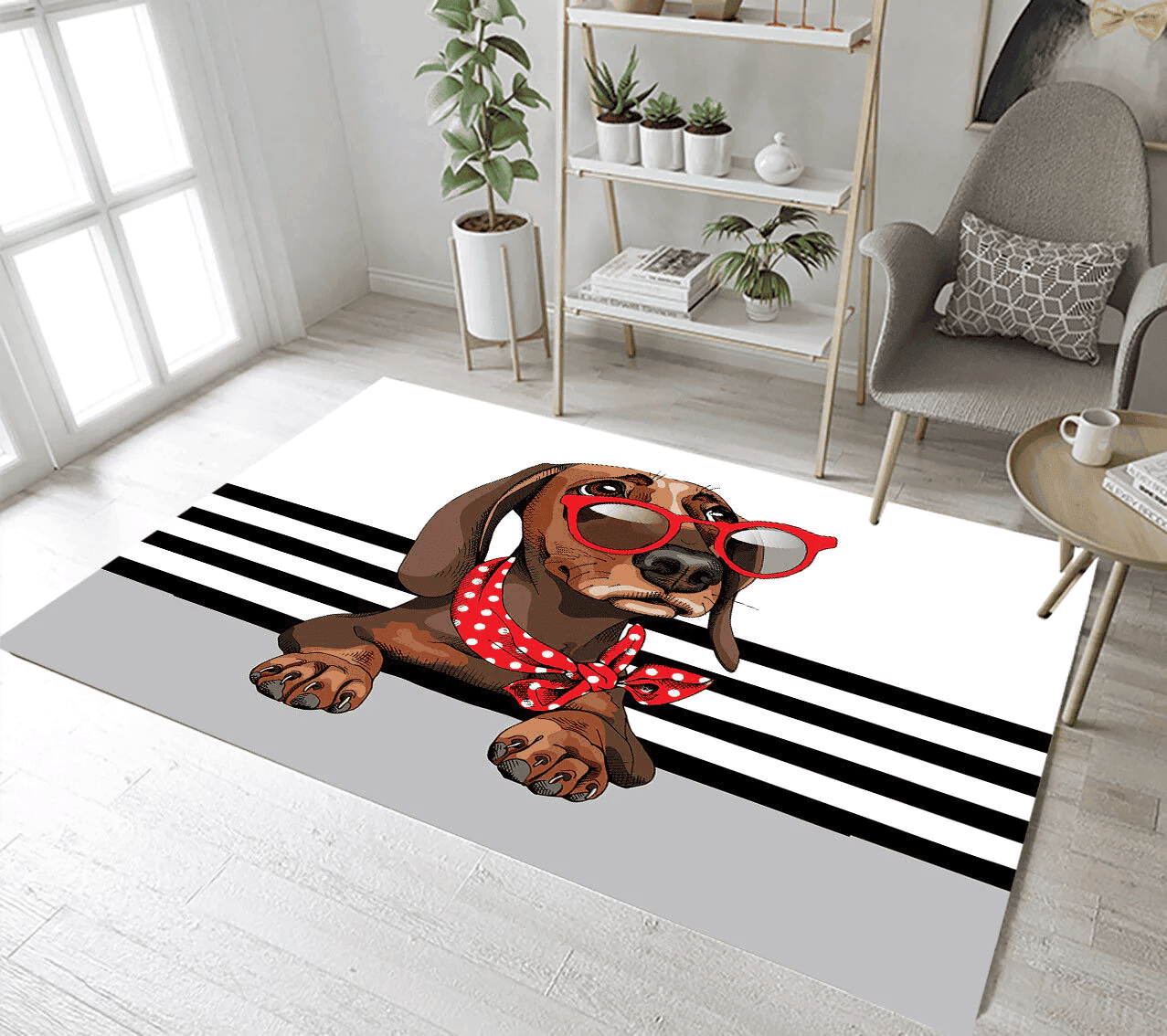 Dachshund Dog Sunglasses Polka Dots Neck Rectangle Area Rug – Full Print Carpet For Living Room & Bedroom Home Decor