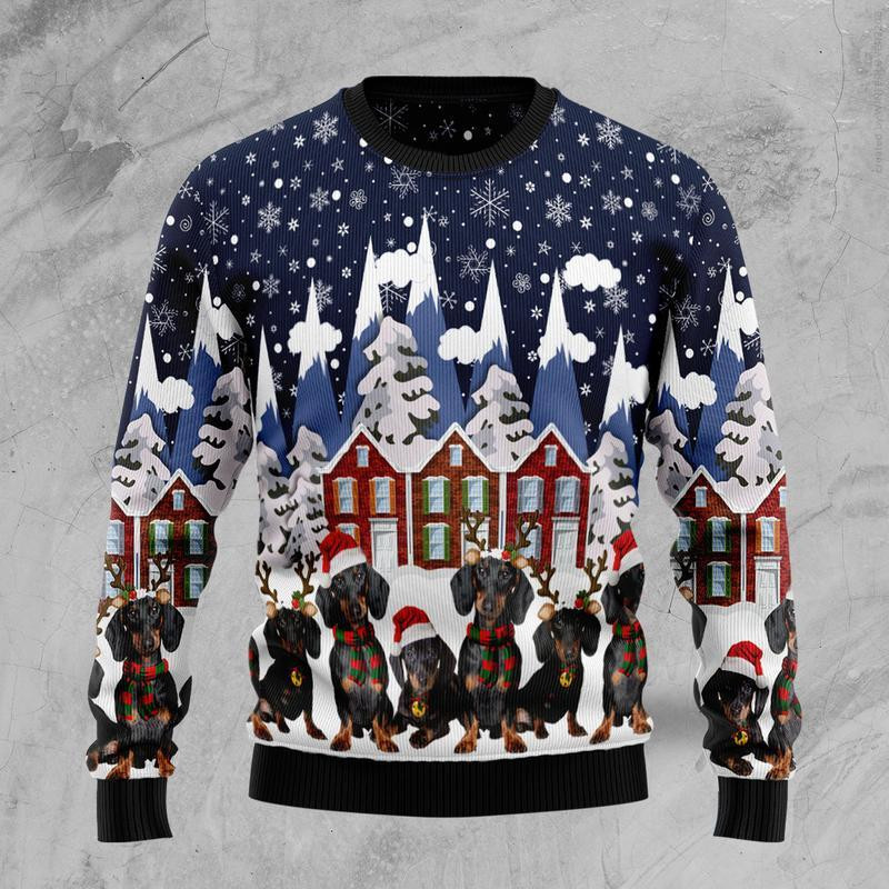 Dachshund Family Ugly Christmas Sweater, Perfect Holiday Gift