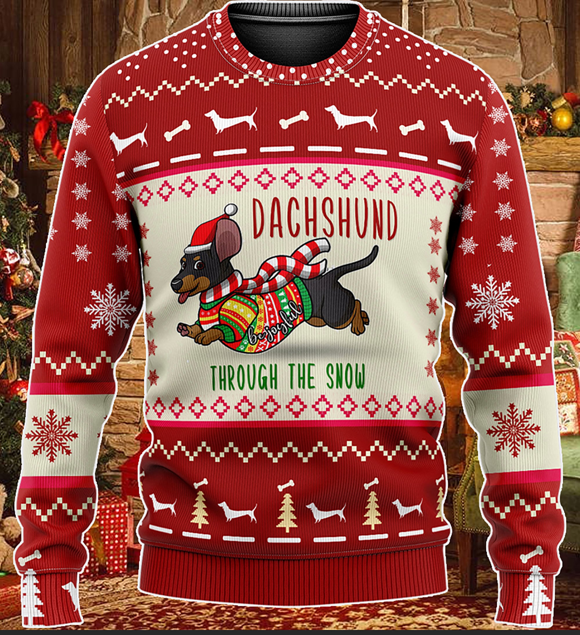 Dachshund Through The Snow Christmas Ugly Christmas Sweater