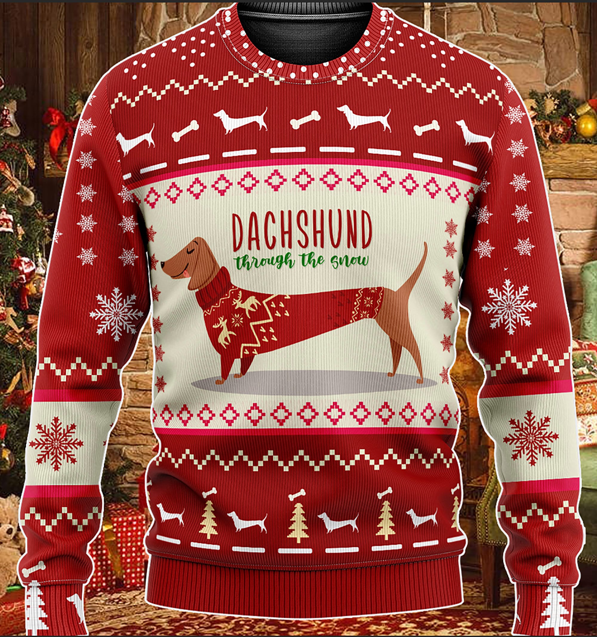 Dachshund Through The Snow Christmas Ugly Christmas Sweater