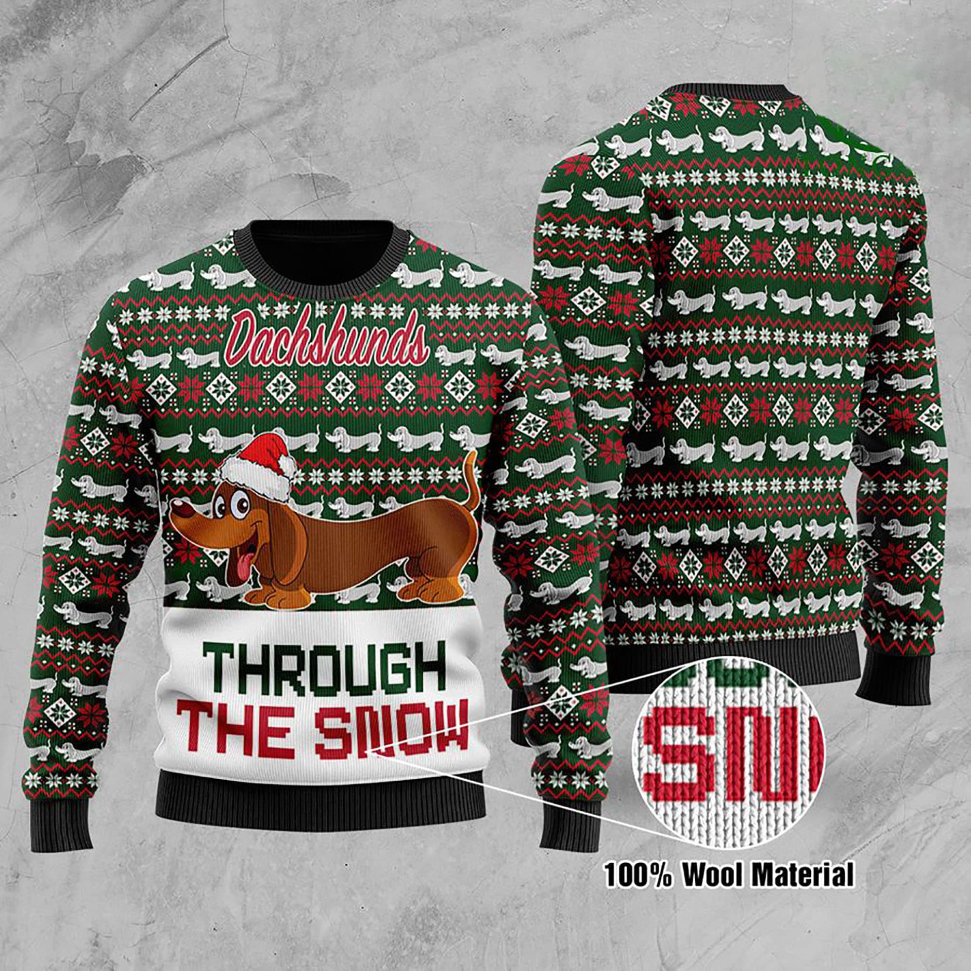 Dachshunds Through The Snow Christmas Ugly Christmas Sweater