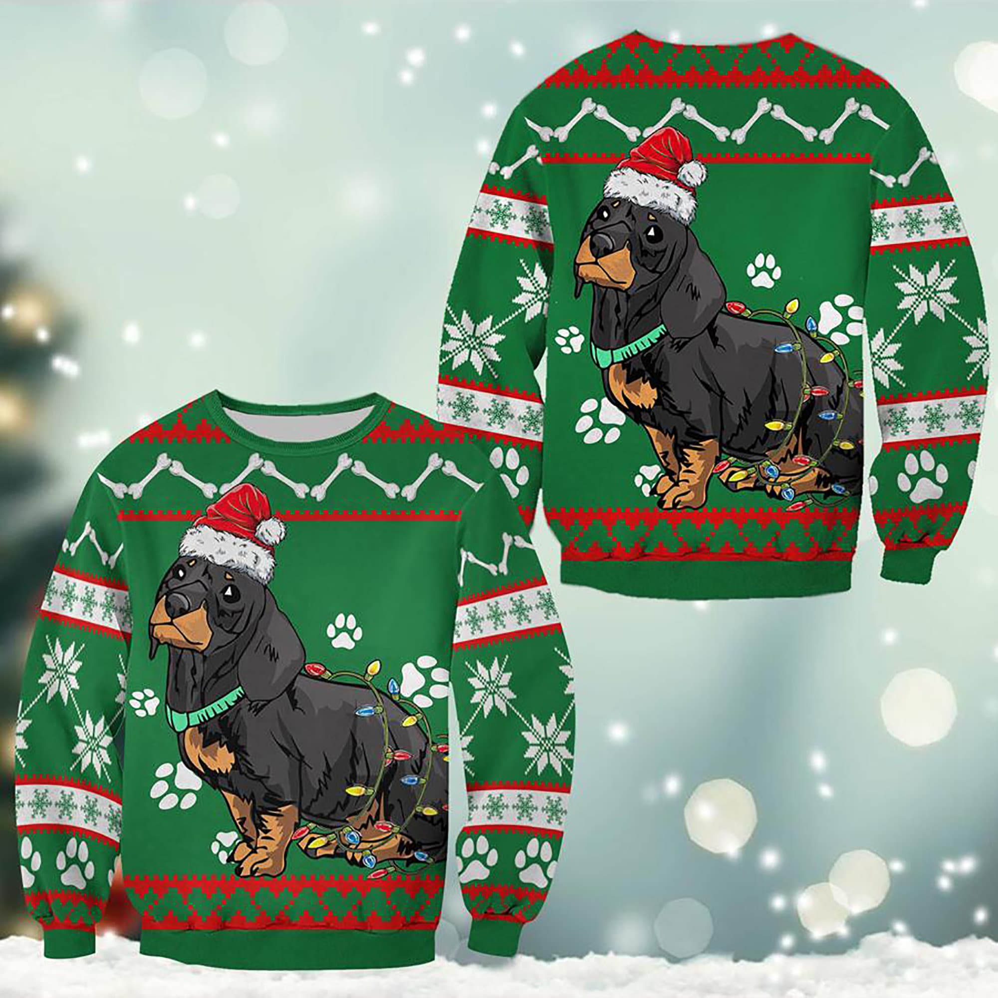 Dachsund Green Ugly Christmas Sweater