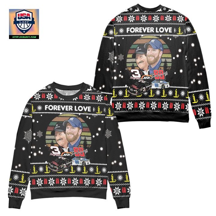 Dale Earnhardt Jr And His Dad Forever Love Ugly Christmas Sweater Black