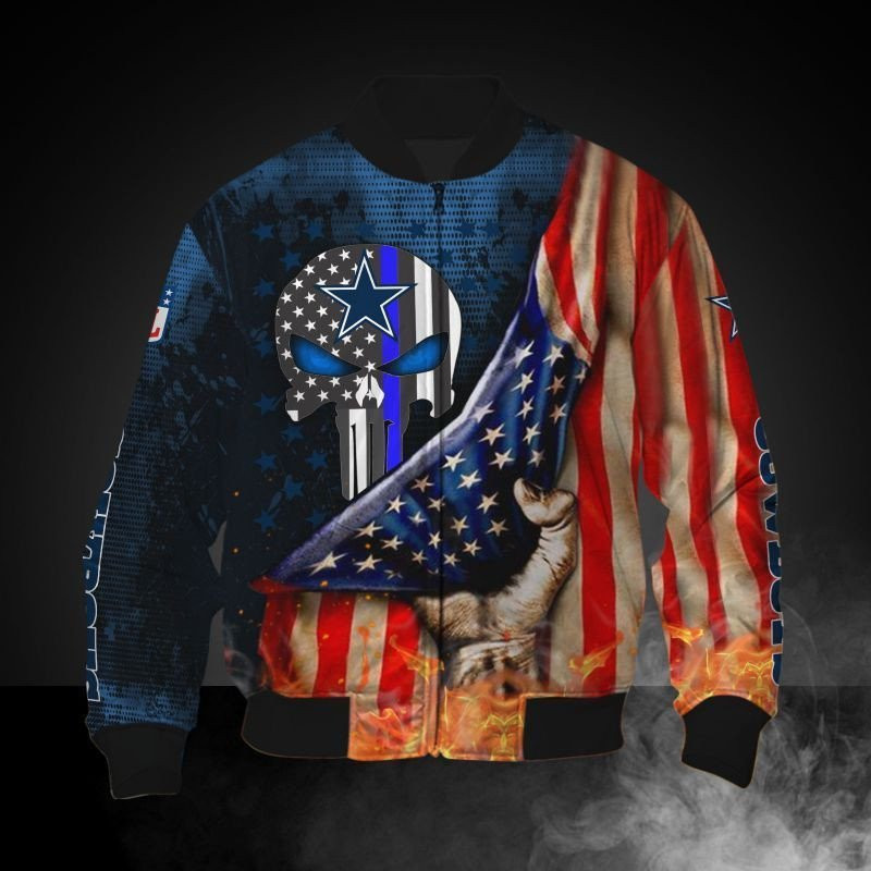 Dallas Cowboys American Flag Bomber Jacket | NFL Team Jacket for Men & Women | Football Fan Gift