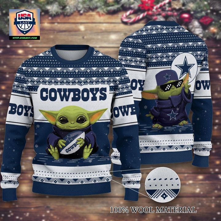 Dallas Cowboys Baby Yoda Merry Christmas Knitted Ugly Sweater