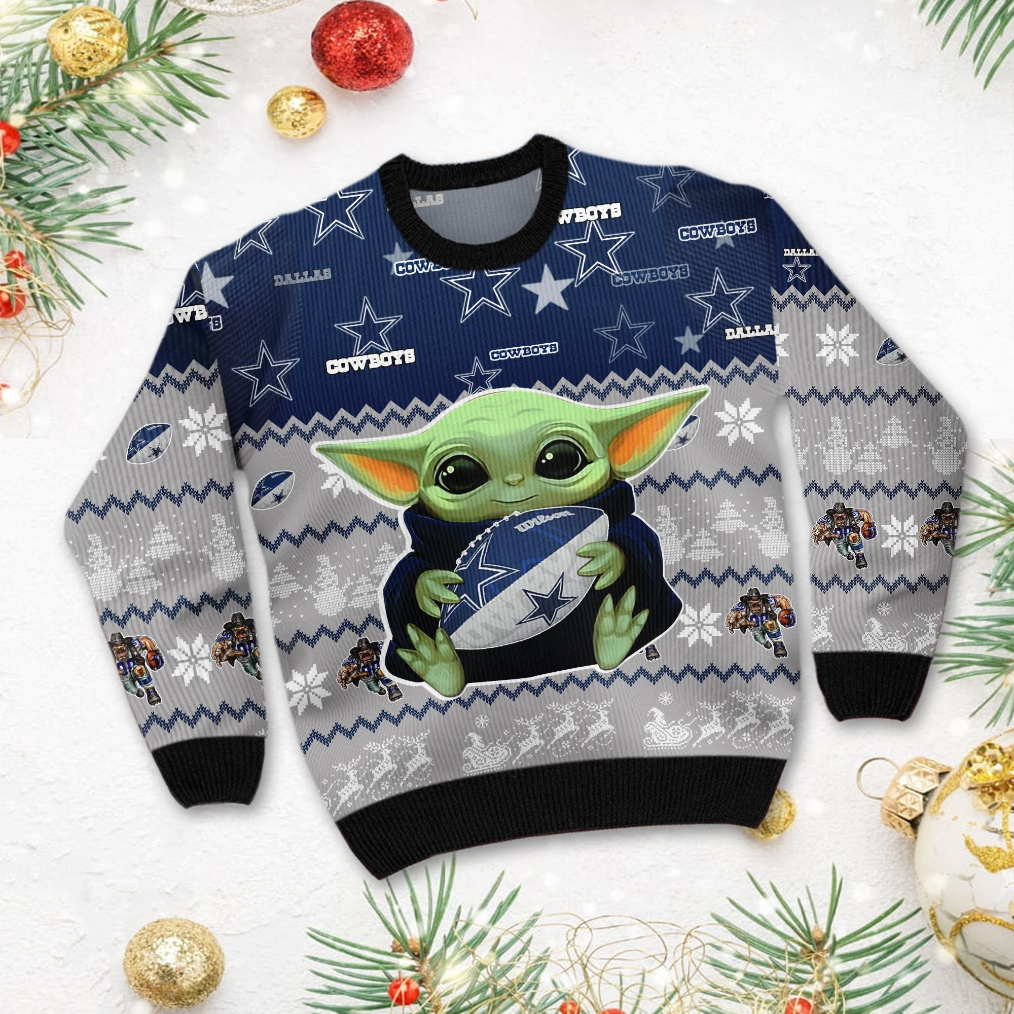 Dallas Cowboys Baby Yoda Shirt For American Football Fans Ugly Christmas Sweater, Perfect Holiday Gift - Image 3