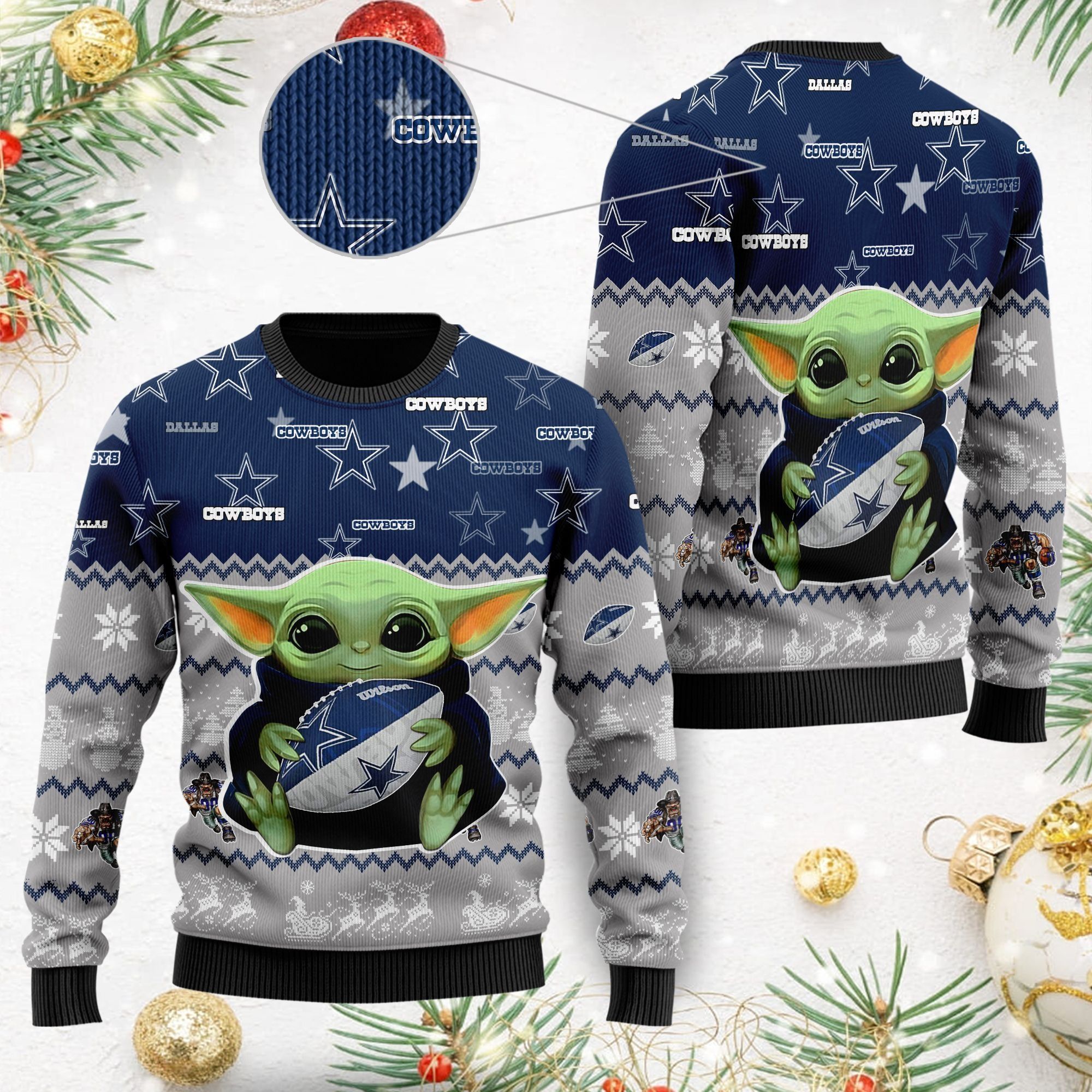 Dallas Cowboys Baby Yoda Ugly Christmas Sweater For American Football Fans